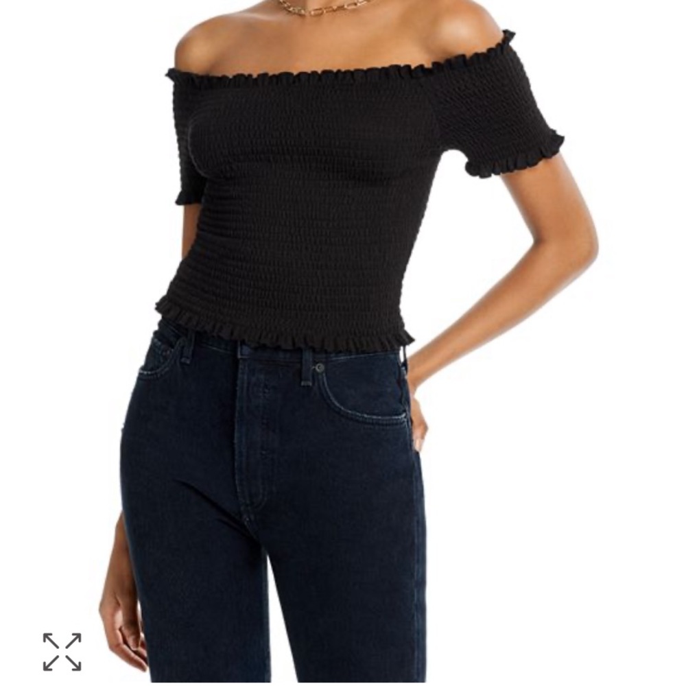 Aqua Off the Shoulder Smocked Black Top